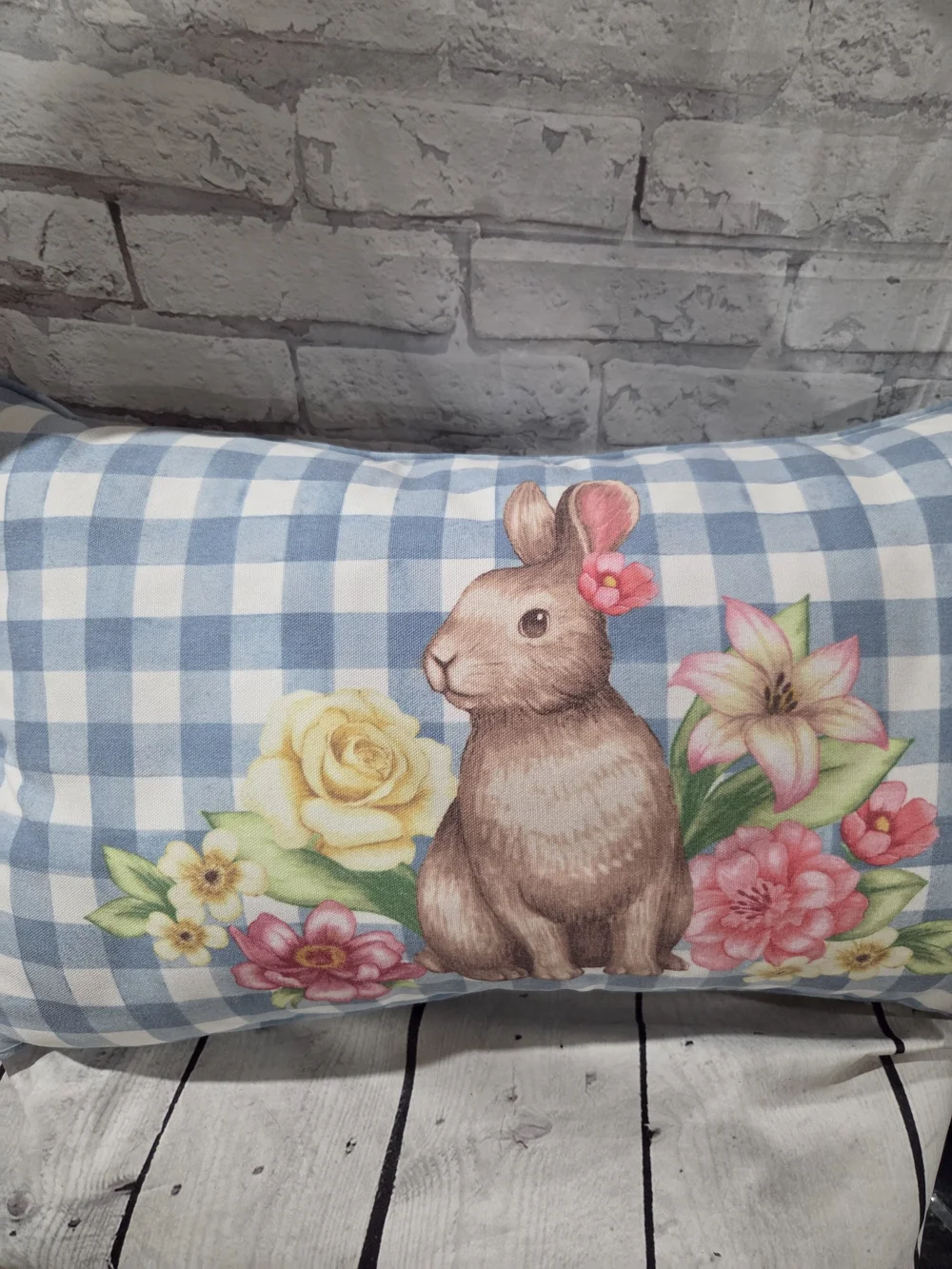 The Prairie By Rachel Ashwell Blue Gingham Bunny Floral Decorative Pillow